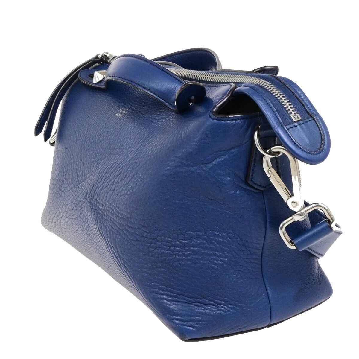FENDI Logo By The Way 2Way Shoulder Hand Bag Leather Blue Silver Italy 88FB359