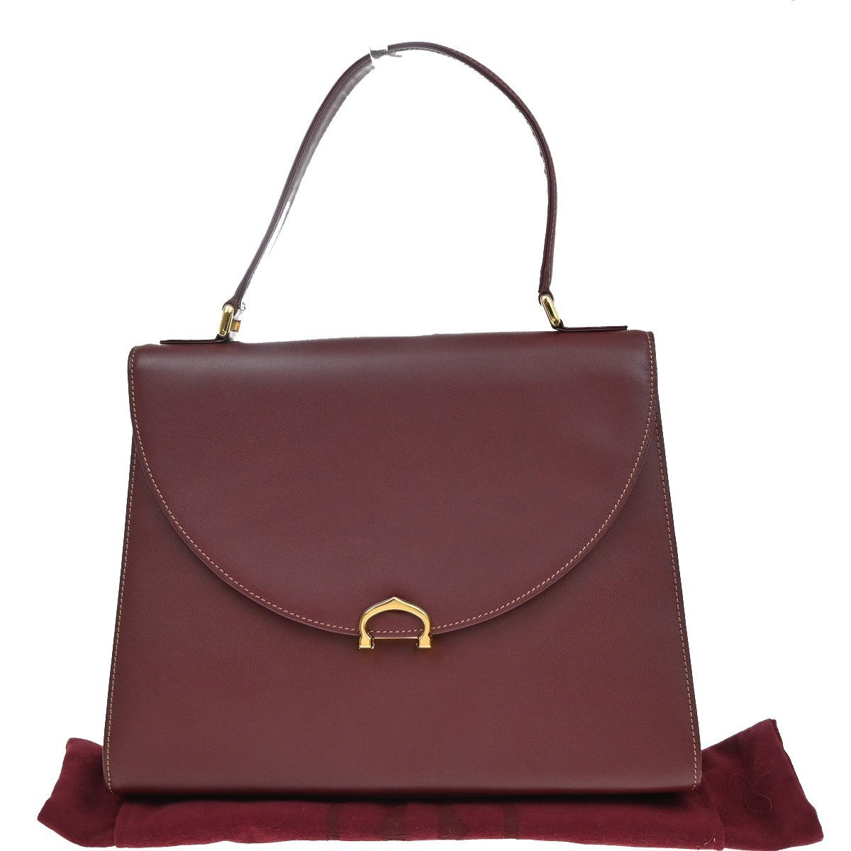 MUST DE CARTIER 2C Logo Hand Bag Leather Red Gold-Plated Italy 38KP142