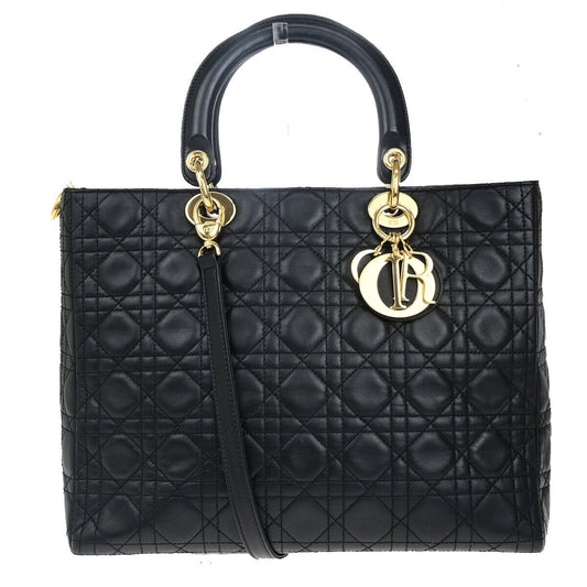 CHRISTIAN DIOR Logo Lady Cannage 2Way Shoulder Hand Bag Leather BE GHW 367RK664