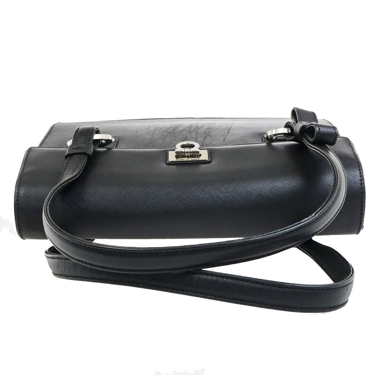 SALVATORE FERRAGAMO Gancini Hand Bag Leather Black Silver Made in Italy 62KA537