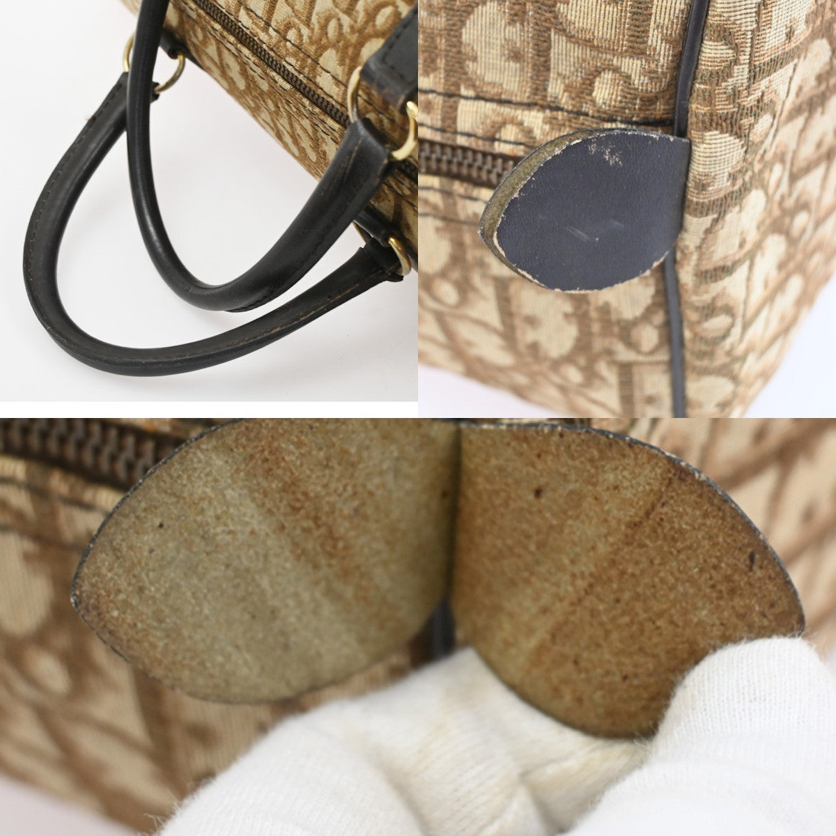 CHRISTIAN DIOR Logo Trotter Pattern Hand Bag Canvas Leather Brown France 86SA052