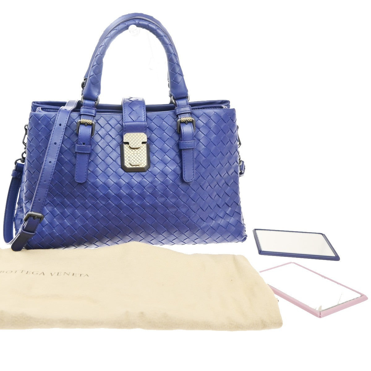 BOTTEGA VENETA Intrecciato Logo 2Way Shoulder Hand Bag Leather Blue 607RL768