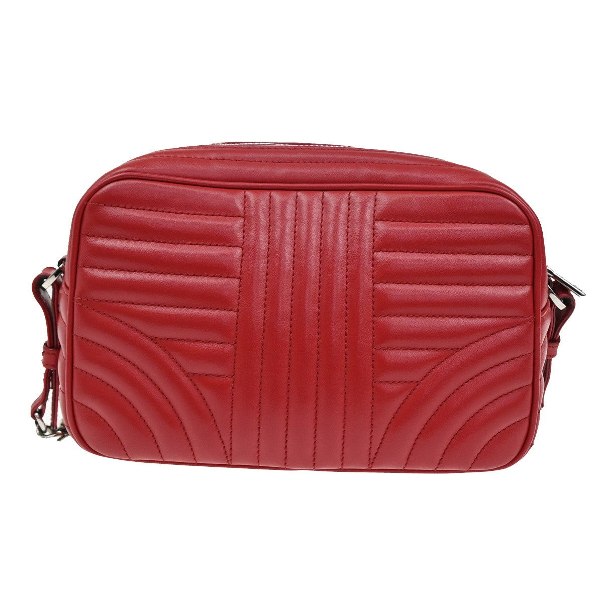 PRADA Logo Diagramme Mini Chain Shoulder Bag Leather Red SHW Italy 46RL099
