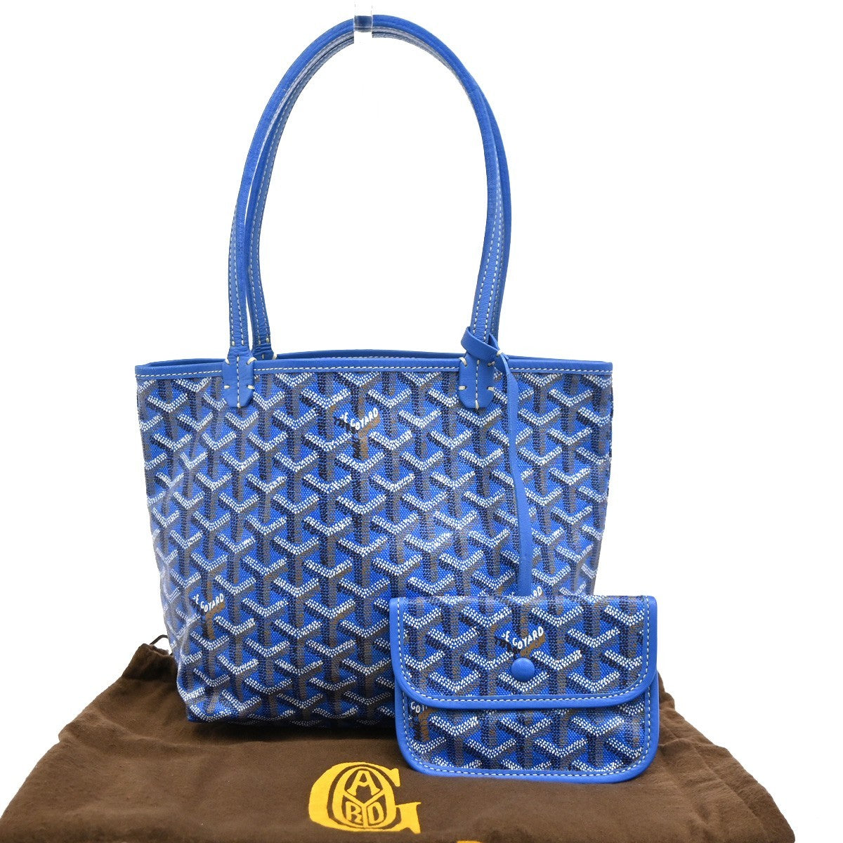 GOYARD Anjou Mini  Shoulder Hand Tote Bag Pouch Blue Canvas Leather 654RL918