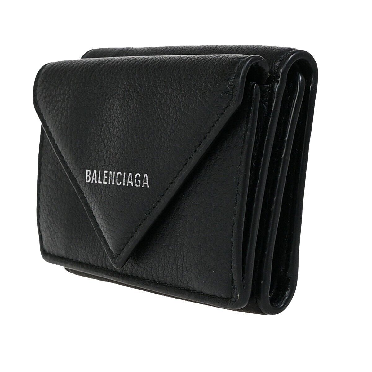 BALENCIAGA Logo Trifold Mini Paper Wallet Leather Black Italy 62KA374