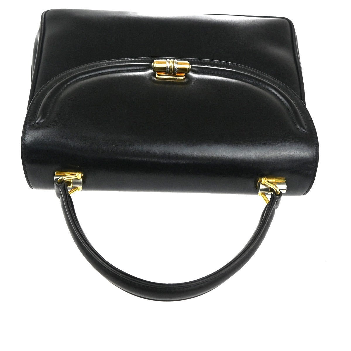 GUCCI Logo Top Handle Hand Bag Leather Black GHW Italy 62KC512