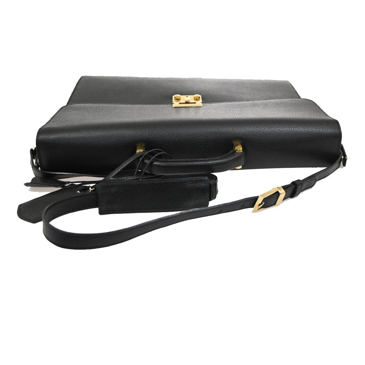 SALVATORE FERRAGAMO 2way Shoulder Hand Bag Briefcase Leather Black Italy 63KD172