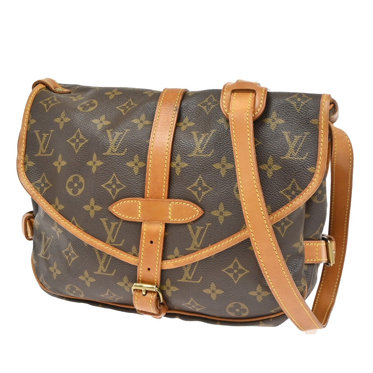 LOUIS VUITTON Logo Saumur 30 Shoulder Bag Monogram Leather Brown M42256 82YJ182