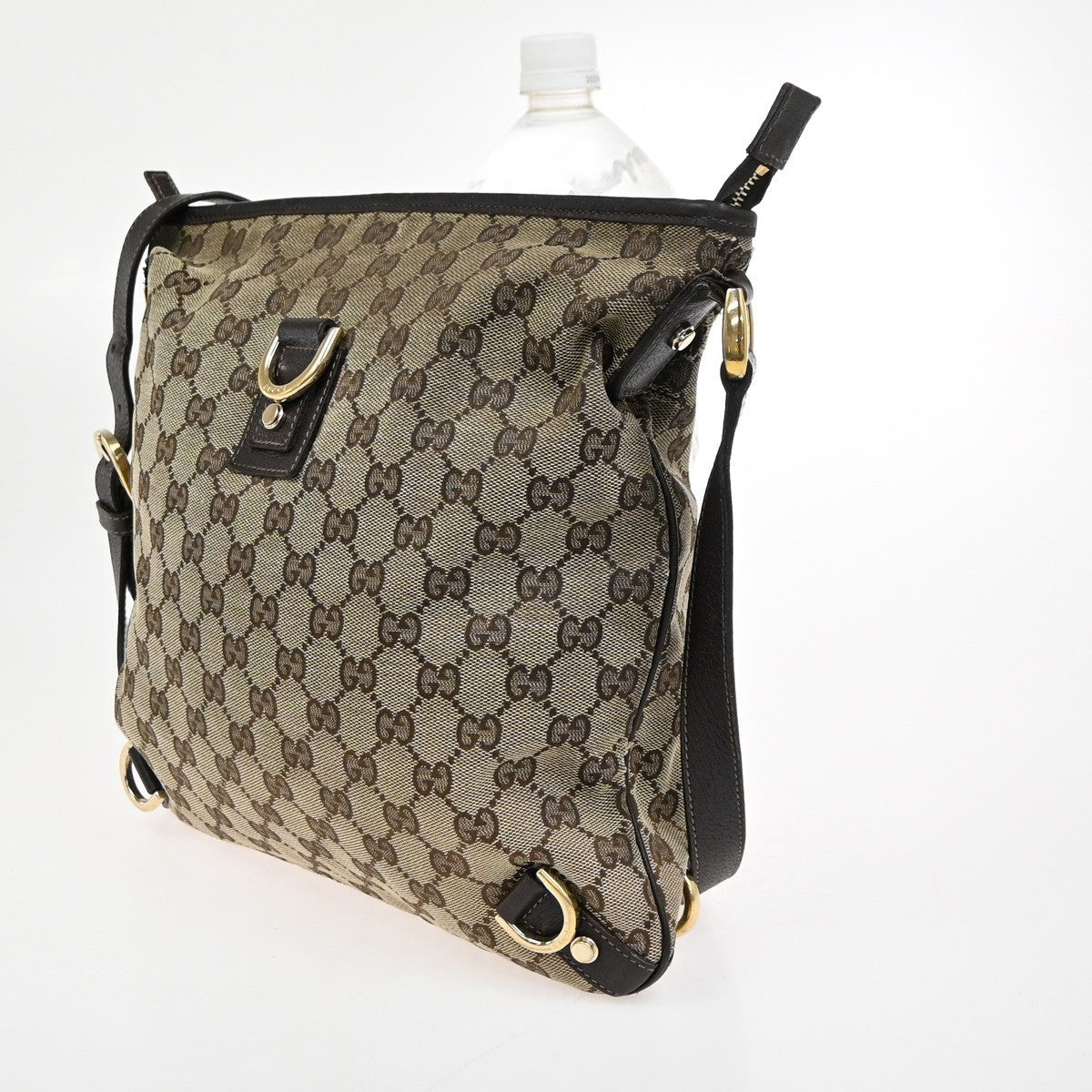 GUCCI Logo Abbey GG Pattern Shoulder Bag Canvas Leather Brown GHW Italy 05KC590