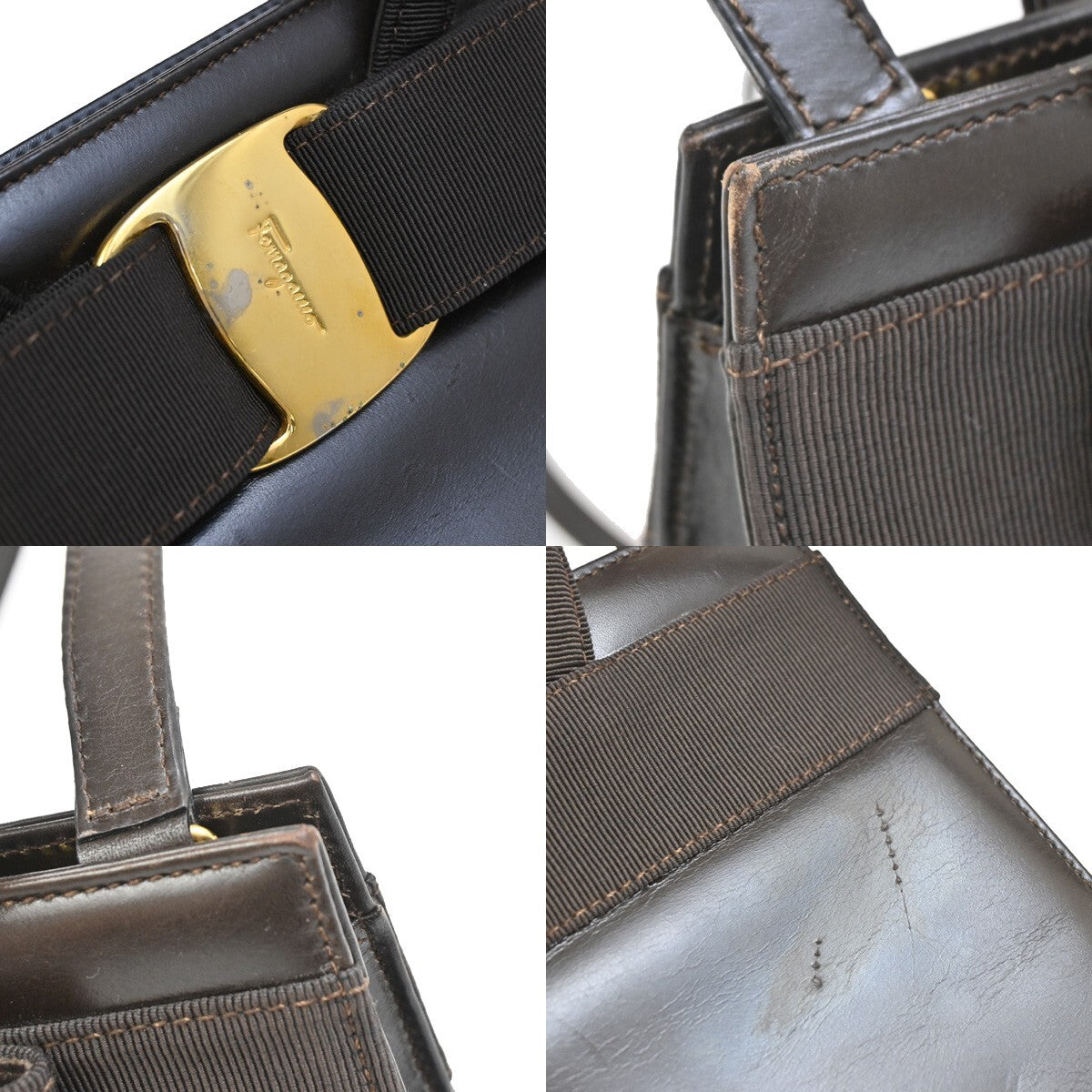 SALVATORE FERRAGAMO Logo Vara 2Way Shoulder Hand Bag Leather Brown Italy 65FB826