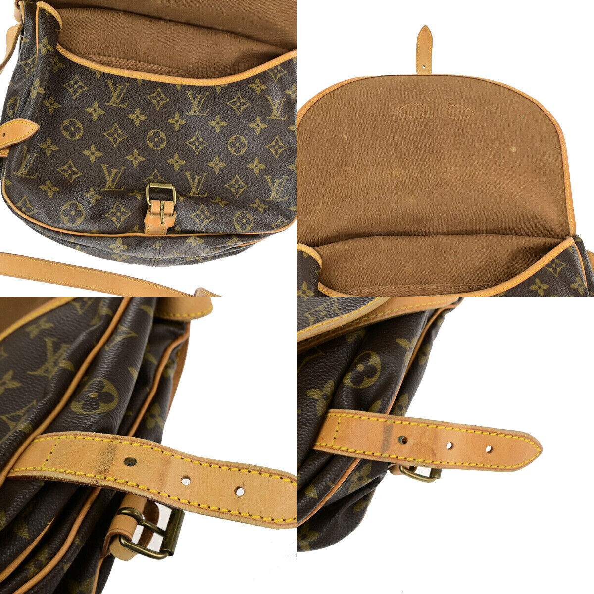 LOUIS VUITTON Logo Saumur 30 Shoulder Bag Monogram Leather Brown M42256 75YF423