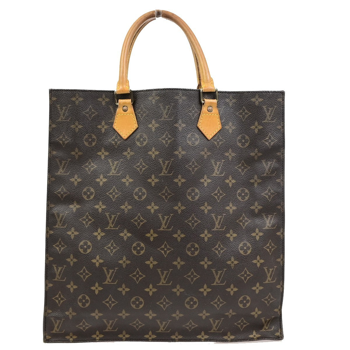 LOUIS VUITTON Logo Sac Plat Hand Tote Bag Monogram Leather Brown M51140 64PA102