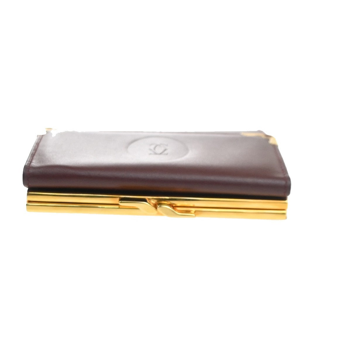 Cartier 2C Logo Trifold Compact Wallet Purse Leather Red Gold Italy 01RL879