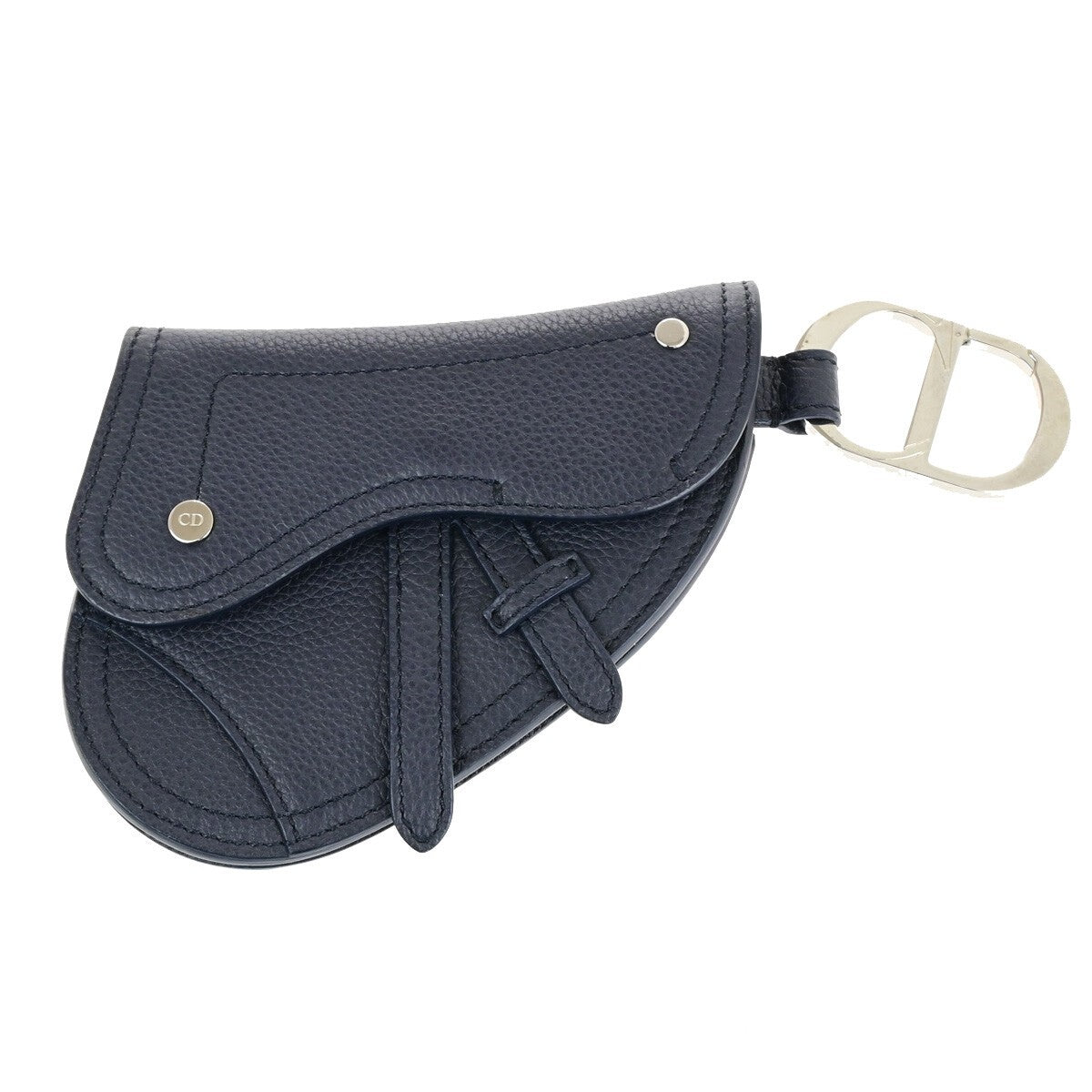 CHRISTIAN DIOR CD Logo Saddle Mini Pouch Bag Leather Navy Blue SHW Italy 85RK754