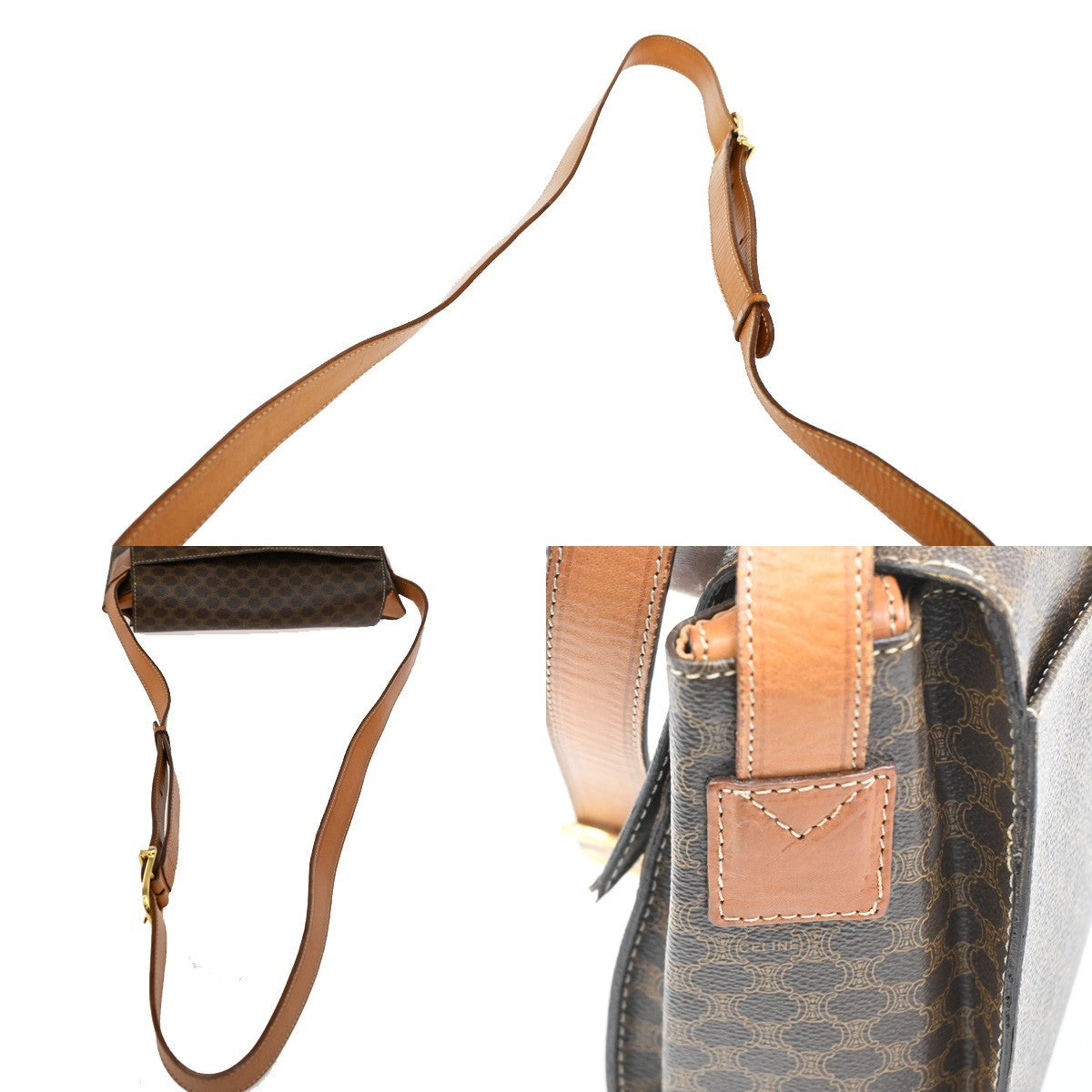 CELINE Macadam Circle Logo Shoulder Bag PVC Leather Brown GHW 88TA110