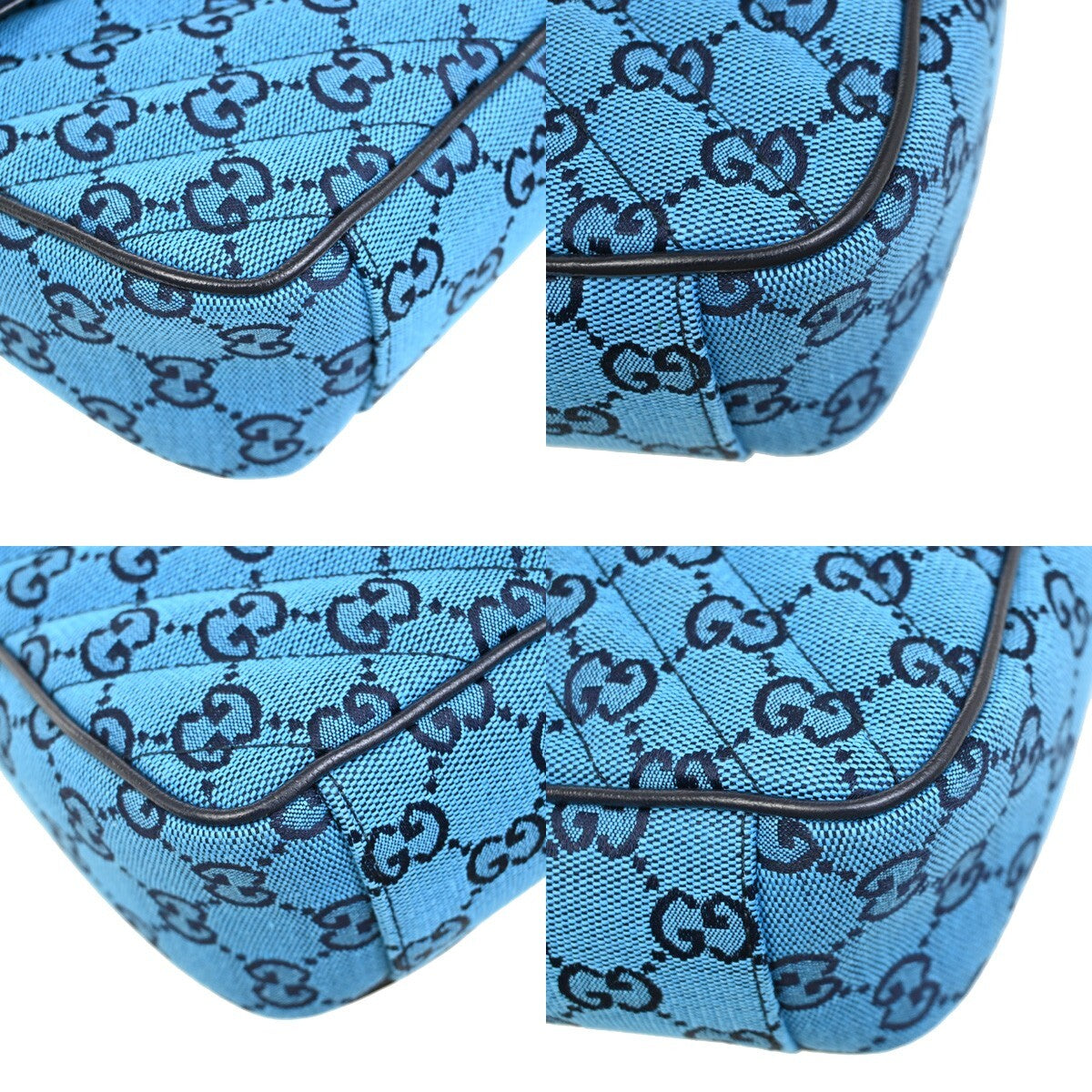 GUCCI GG Pattern Marmont Chain Shoulder Bag Canvas Leather Blue SHW 631RF272