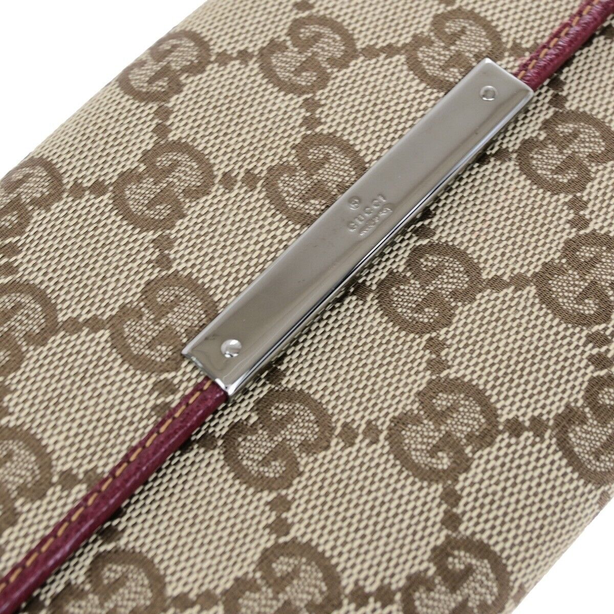 GUCCI Logo GG Pattern Long Bifold Wallet Canvas Leather Brown Bordeaux 88EB467