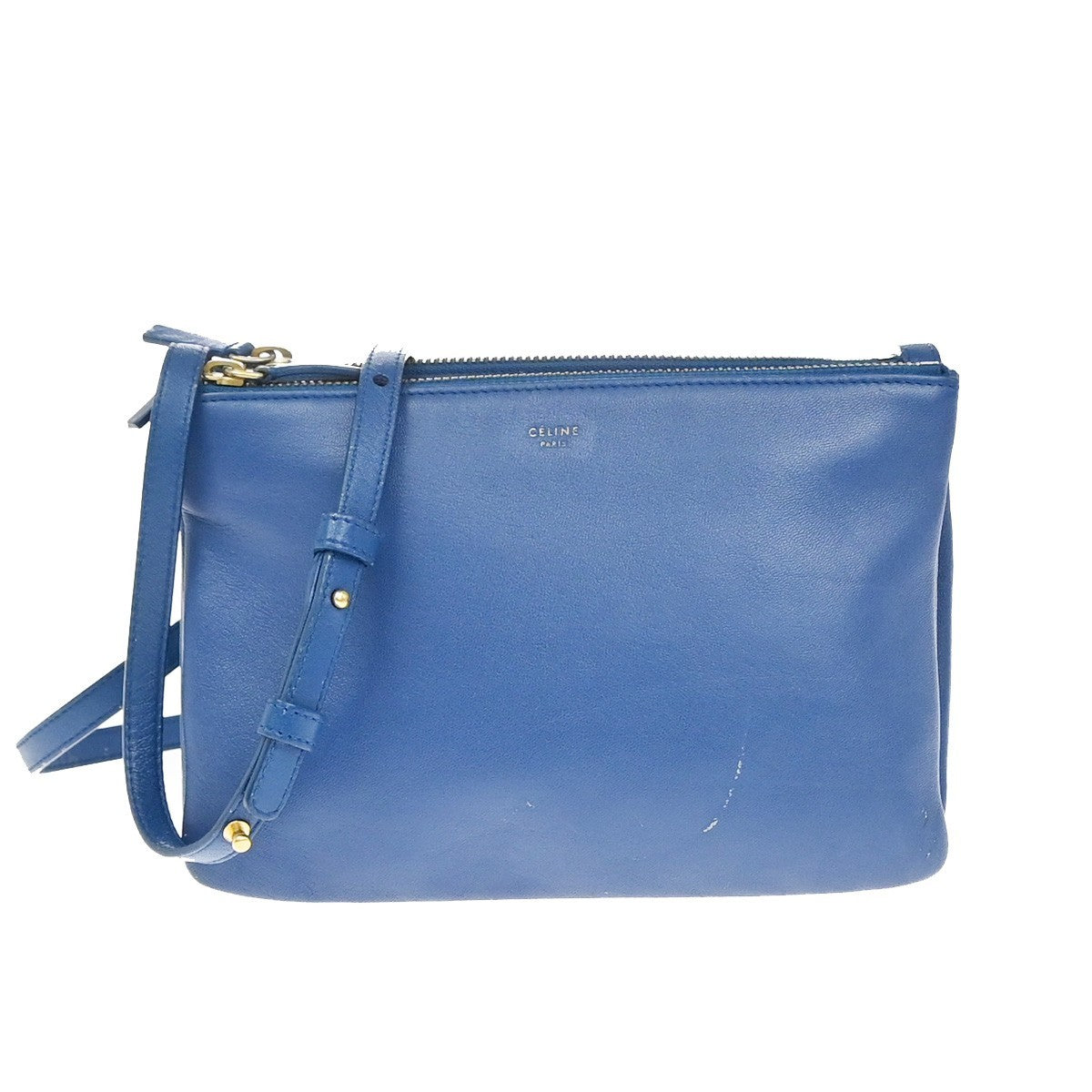 CELINE Logo Trio Crossbody Shoulder Bag Leather Blue Italy 87KP580
