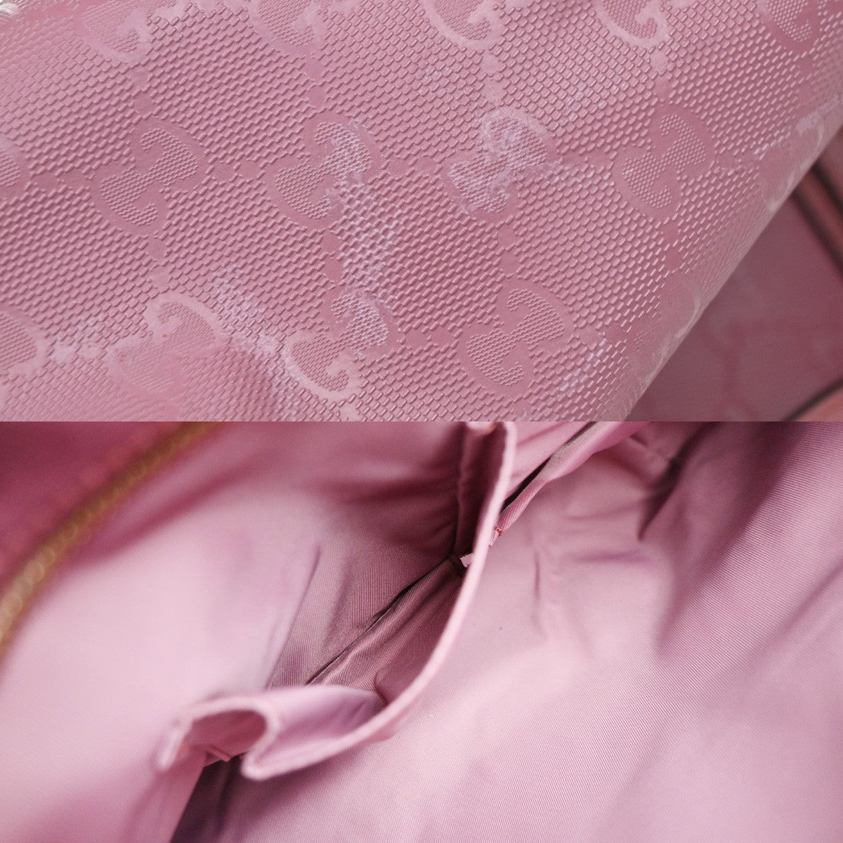 GUCCI Logo Imprime GG Pattern Shoulder Bag PVC Leather Pink GHW Italy 31KP453