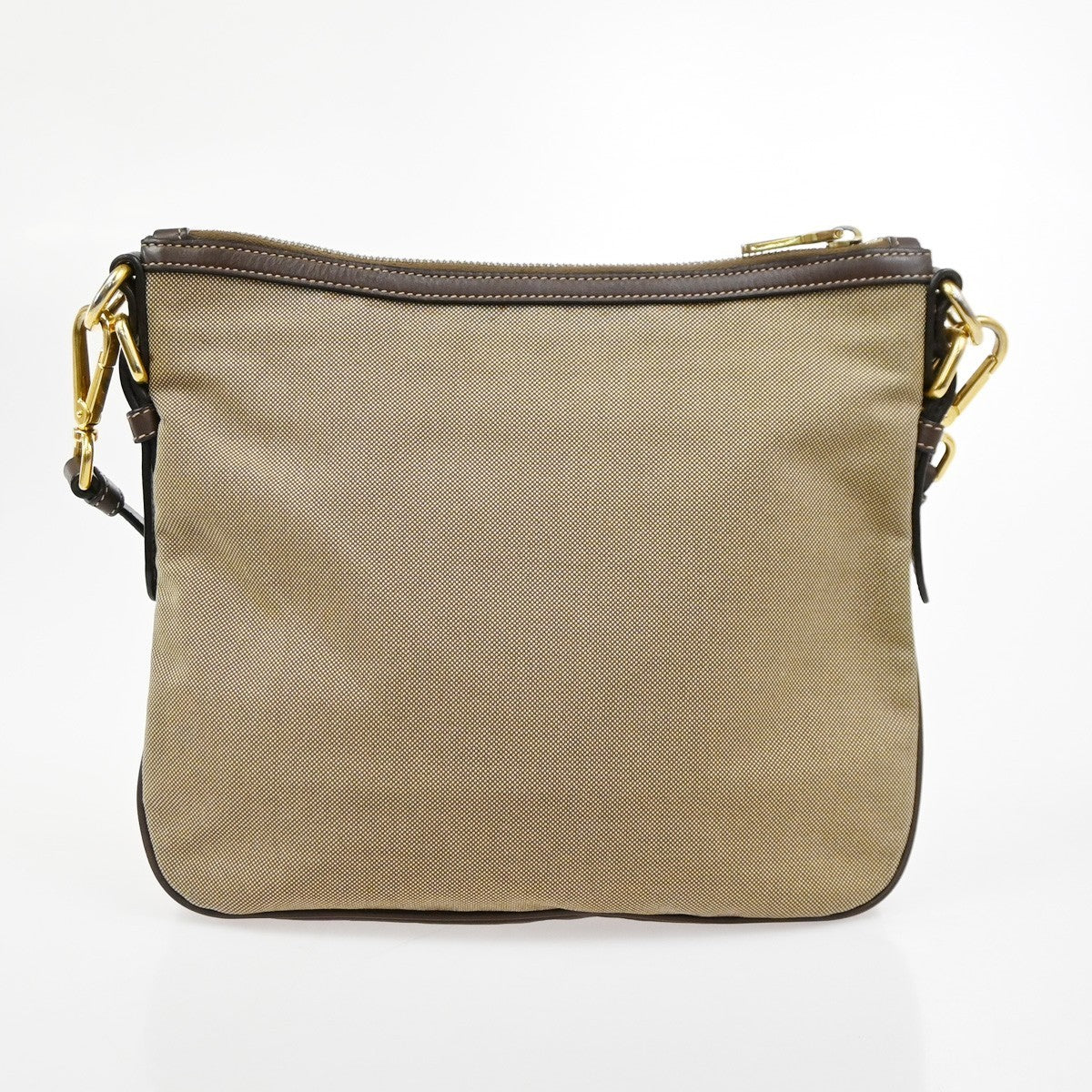PRADA MILANO Logo Jacquard Shoulder Bag  Leather  Canvas  Brown 19SA060