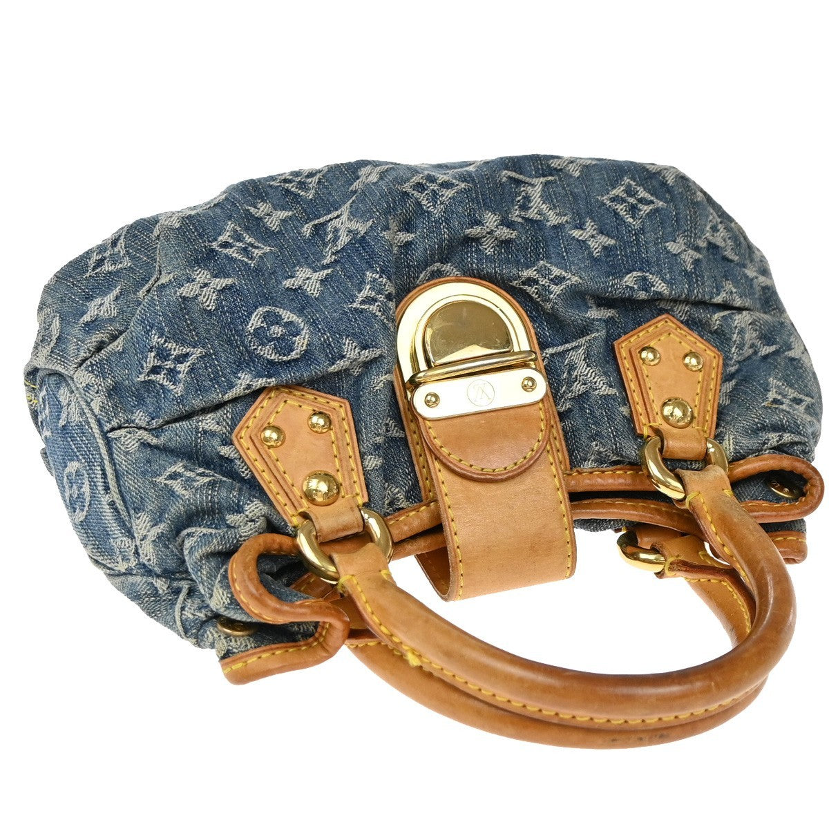 LOUIS VUITTON Logo Pleaty Hand Bag Monogram Denim Leather Blue M95020 671RP147