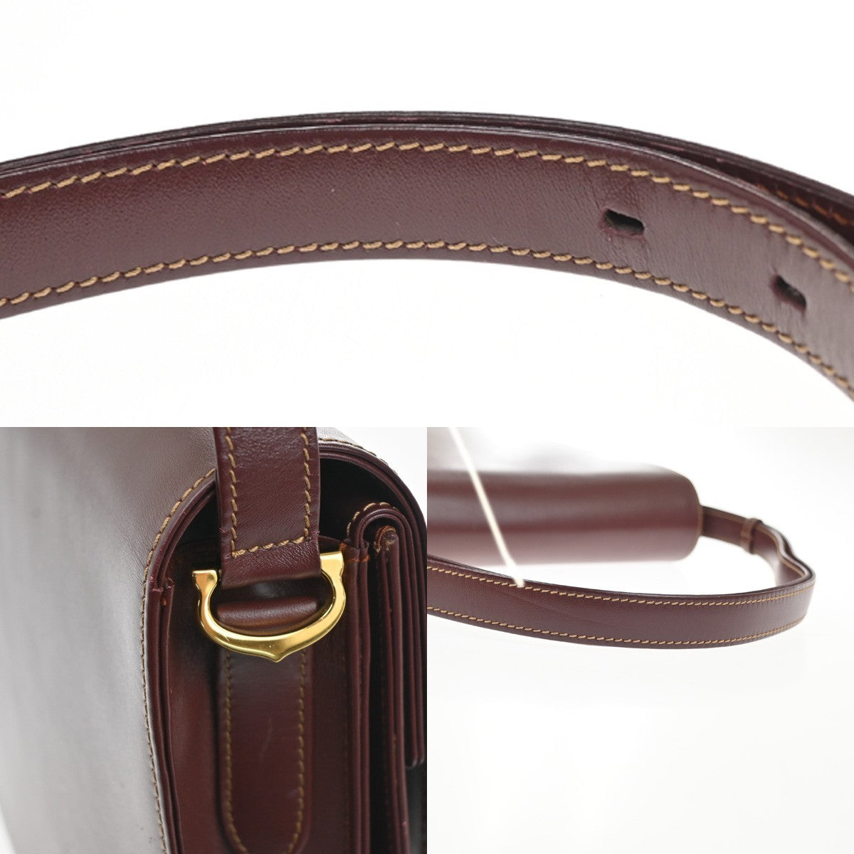 CARTIER Must Line Push lock Shoulder Bag  Leather Burgundy Red Italy GHW 36TA553