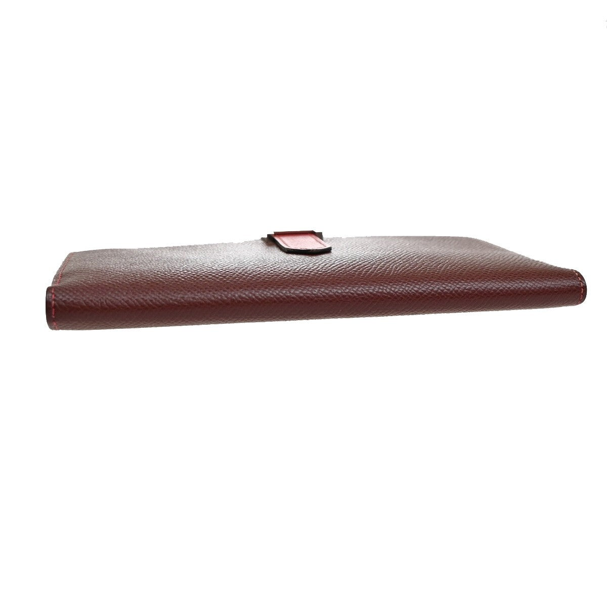 HERMES Logo Bearn Bicolor Long Bifold Wallet Leather Red Burgundy SHW 96RF294