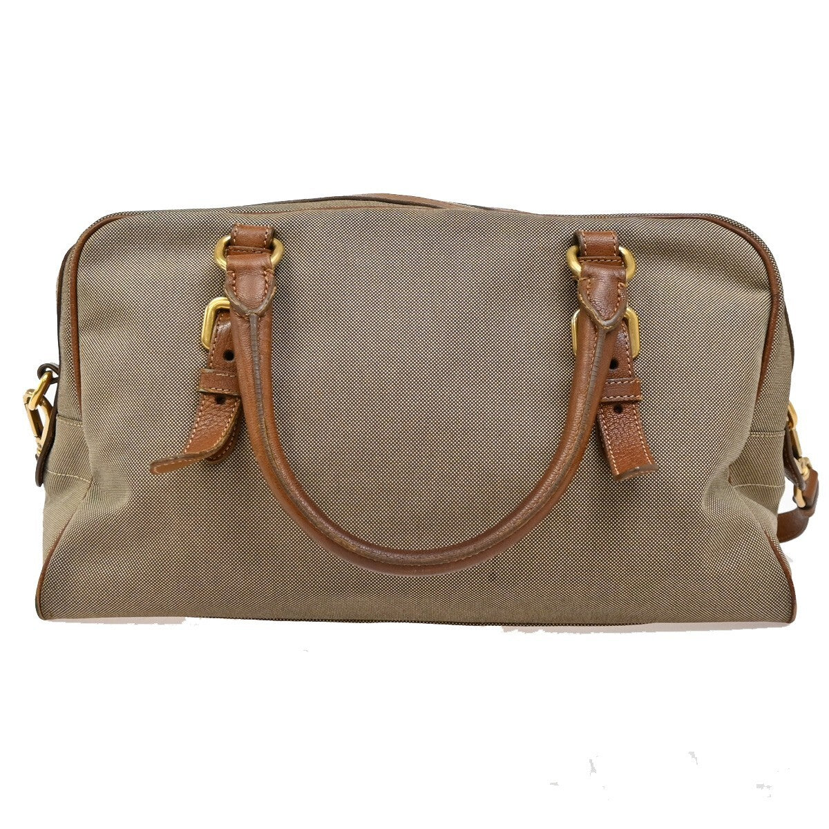 PRADA MILANO Logo Jacquard 2Way Shoulder Hand Bag Canvas Leather Brown 69EE318