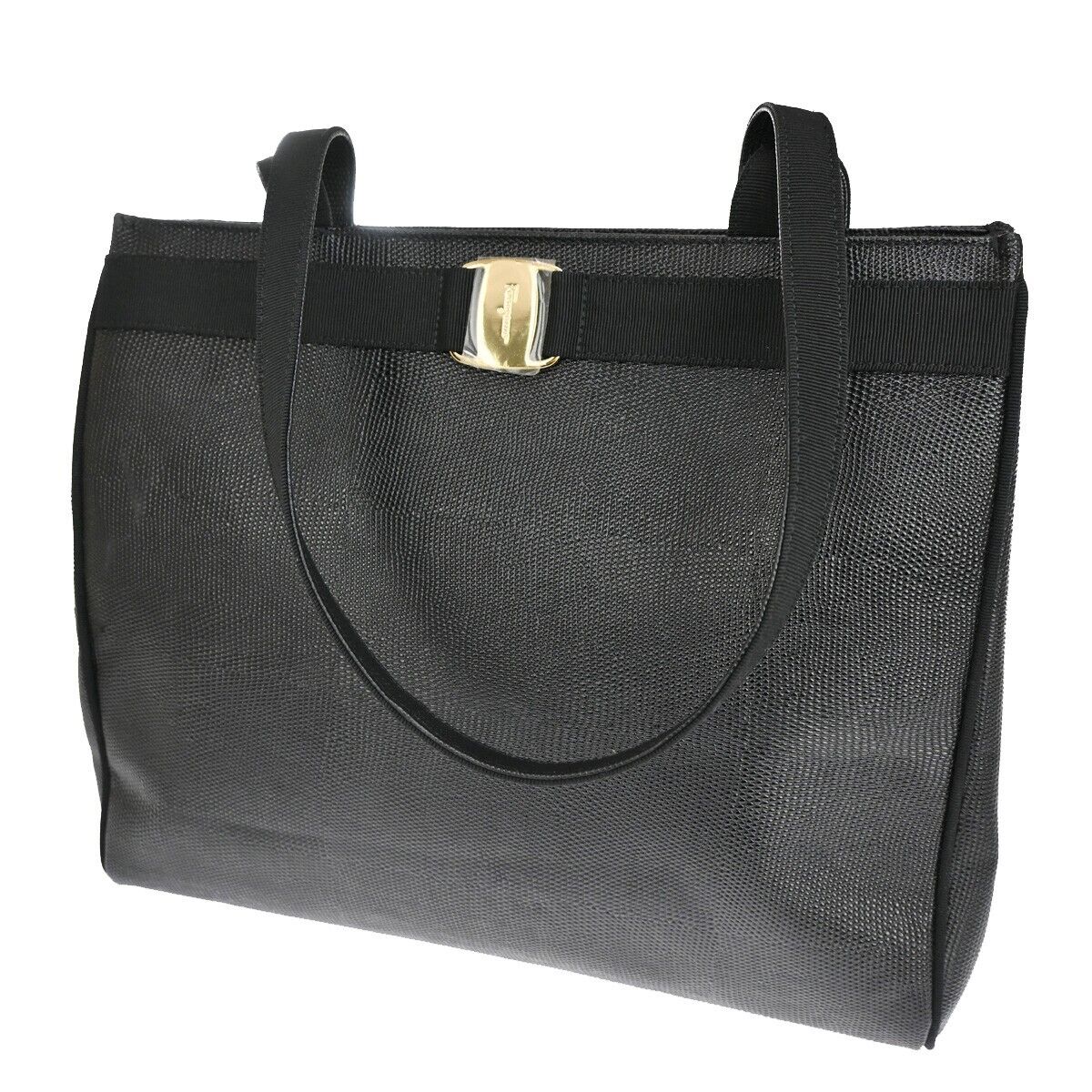 SALVATORE FERRAGAMO Vara Tote Shoulder Bag Canvas Embossing Leather BK 64EA311