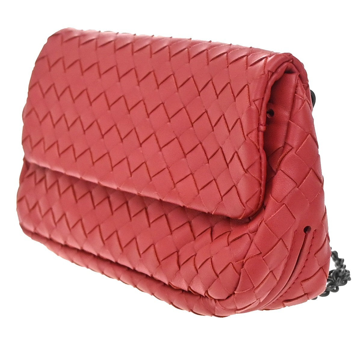 BOTTEGA VENETA Intrecciato Mini Chain Wallet Shoulder Bag Leather Red 11RF996