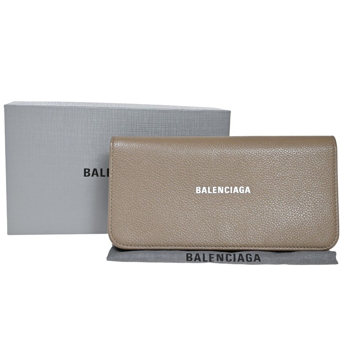 BALENCIAGA Long Bifold Cash Slim Money Wallet Purse Leather Beige Italy 30HB224
