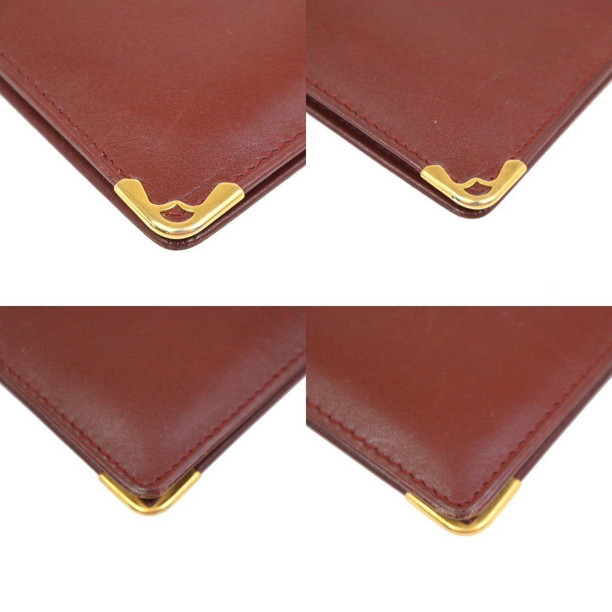 Cartier 2C Logo Bifold Long Wallet Purse Leather Bordeaux Gold Spain 08ZA228