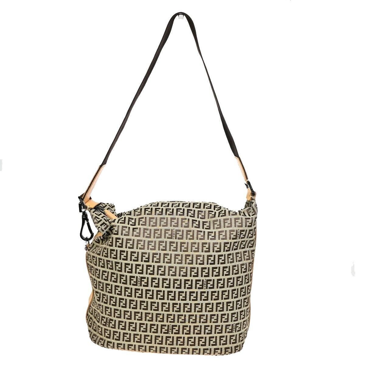 FENDI Zucca Zucchino Pattern Shoulder Bag Canvas Leather Brown Italy 83EB791