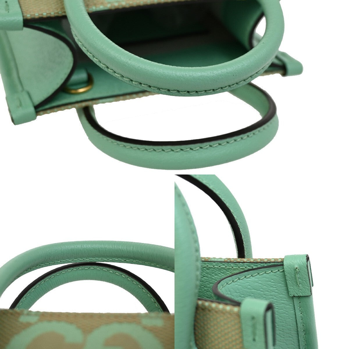 GUCCI Logo Jumbo GG 2Way Mini Shoulder Hand Bag Canvas Green Beige GHW 603RL158