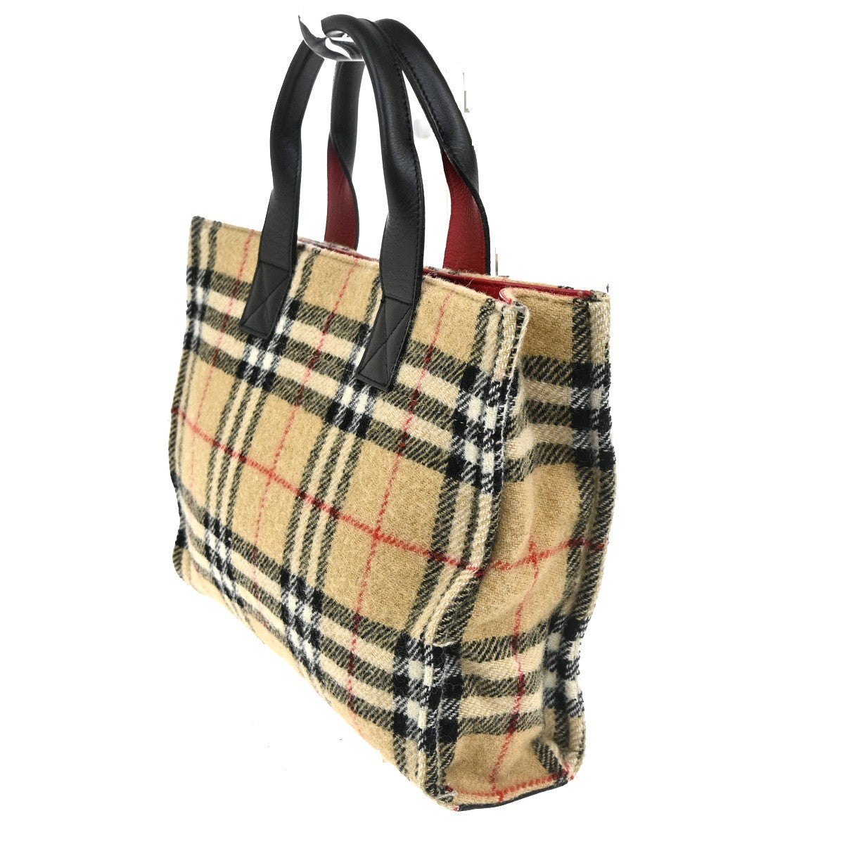 Burberrys Blue Label Nova Check Hand Tote Bag Wool Leather Beige Japan 62MA153