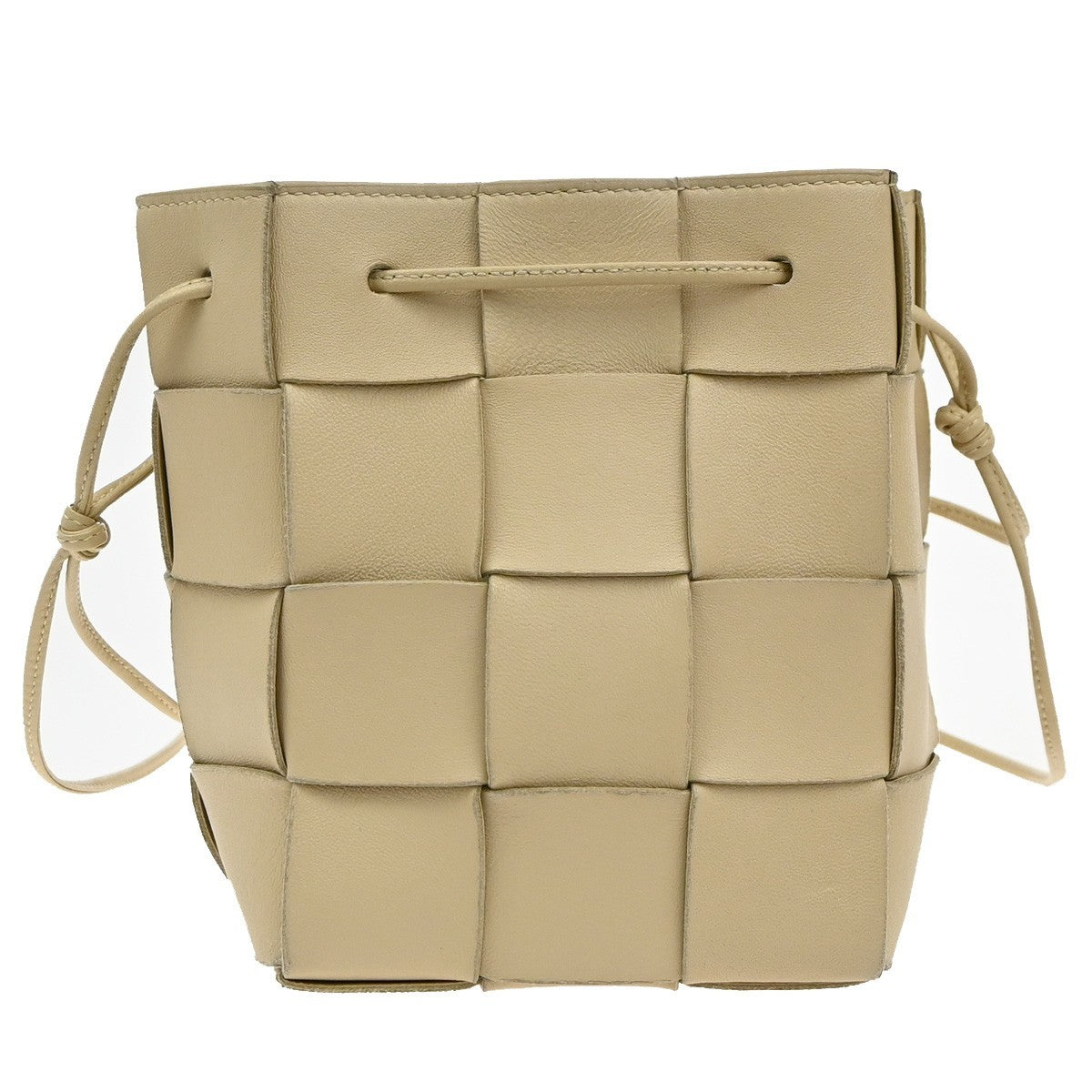 BOTTEGA VENETA Cassette Bucket Drawstring Shoulder Bag Leather Beige 95RF957