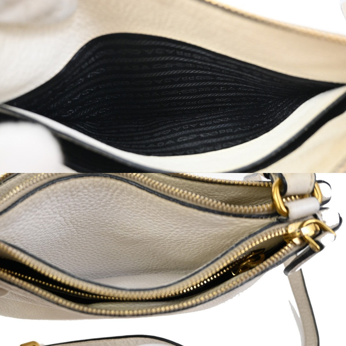PRADA Logo Crossbody Mini Shoulder Bag Vitello Daino Leather White GHW 76KC639