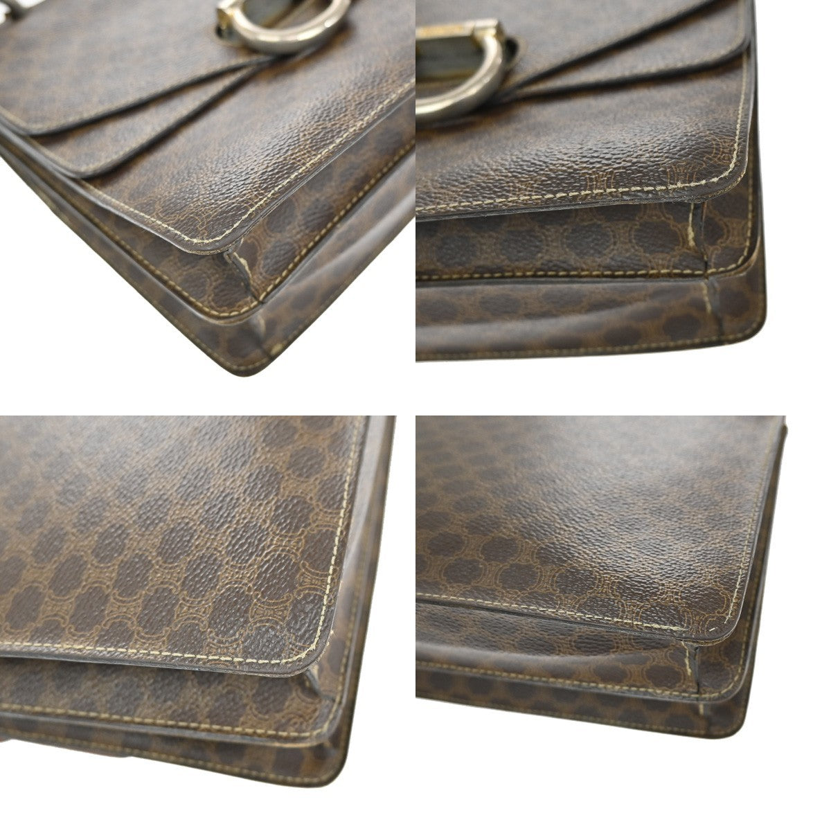 CELINE Logo Macadam Pattern Hand Bag PVC Leather Brown GHW Italy 61KB708