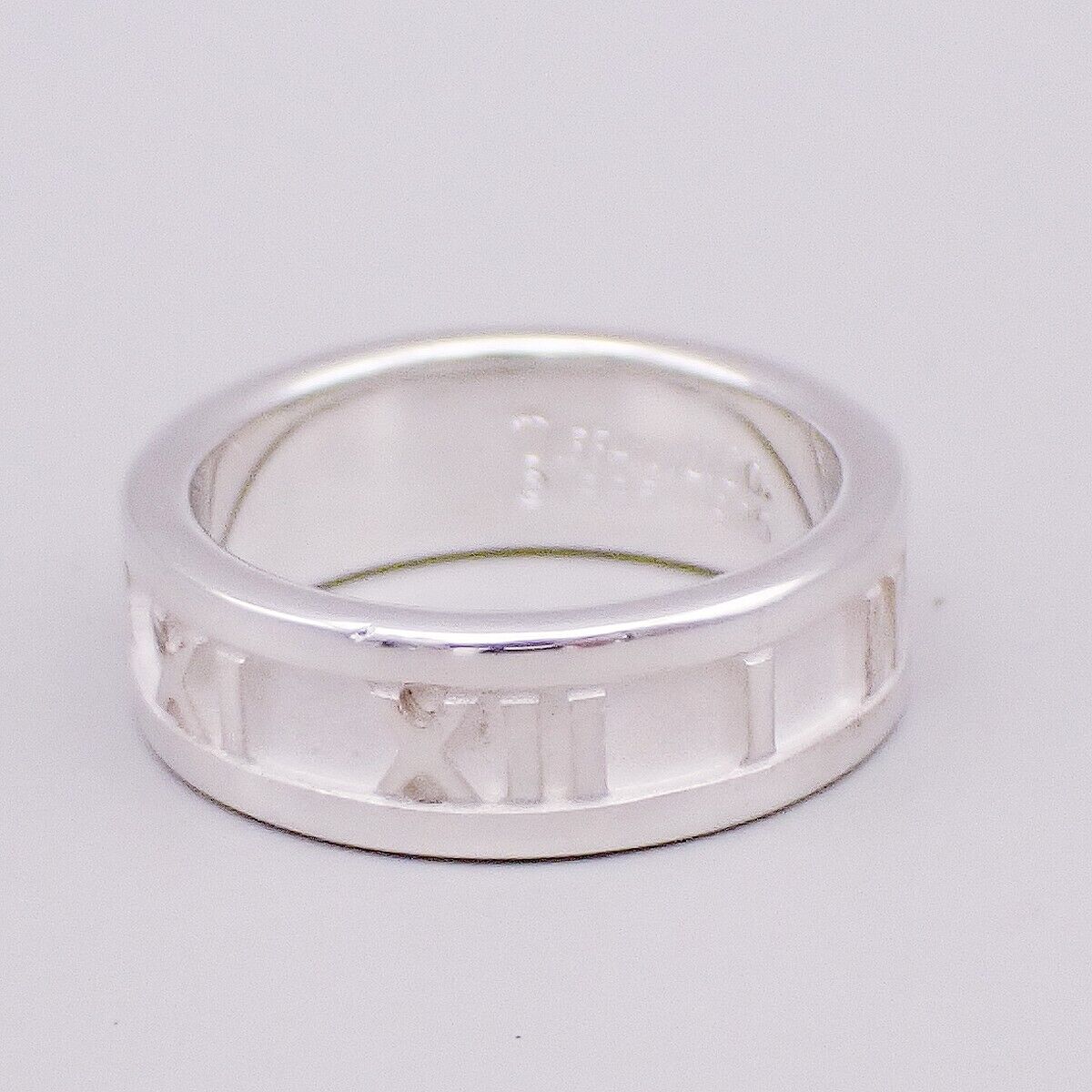 TIFFANY & CO. Logo Atlas Ring Size US 5 JP 9 Roman Numerals Silver 925 07YF245