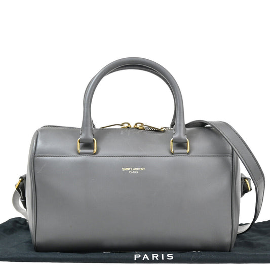 SAINT LAURENT Logo Baby Duffel 2Way Shoulder Hand Bag Leather Gray GHW 78YE424
