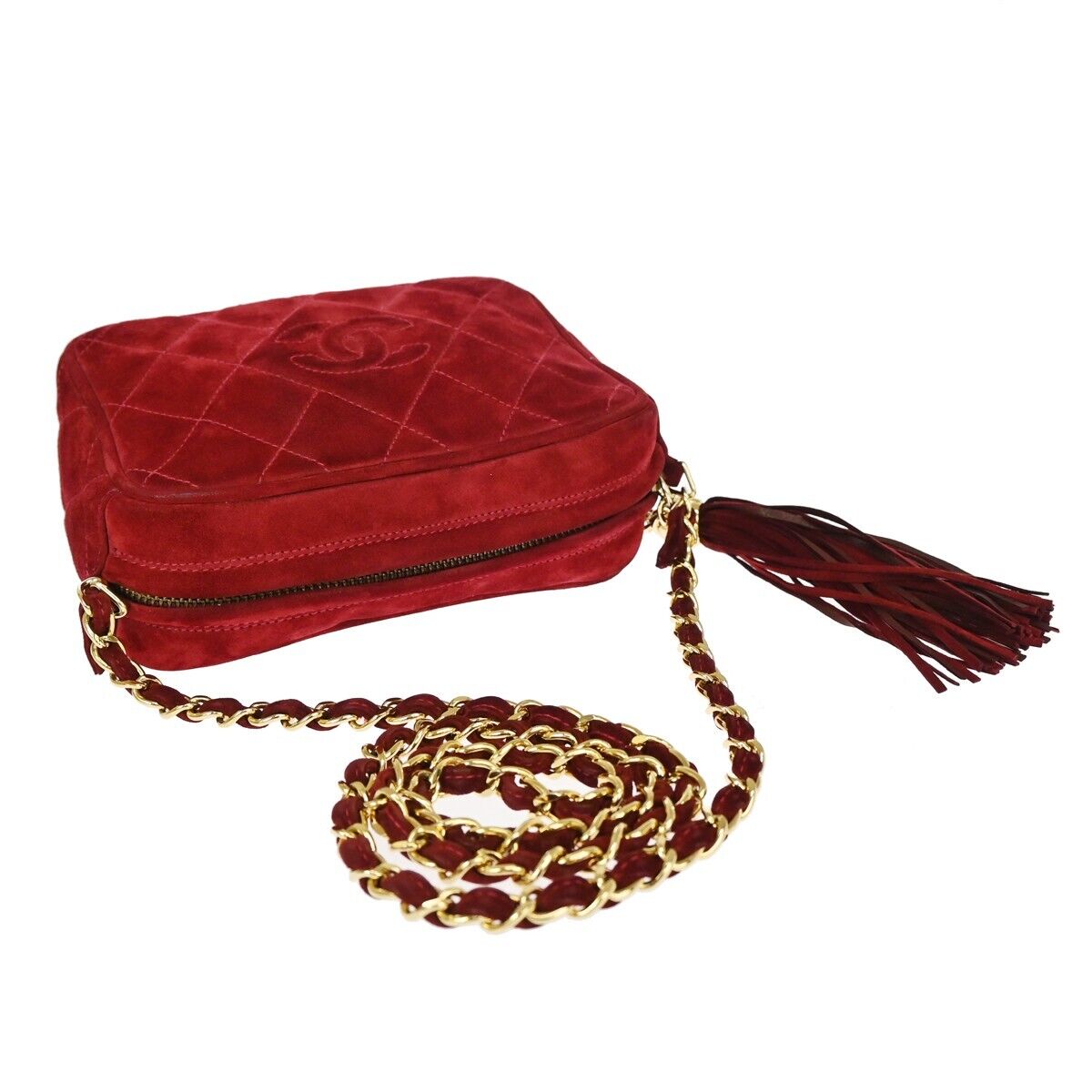 CHANEL CC Matelasse Tassel Mini Chain Shoulder Bag Suede Leather BX GHW 638FA087