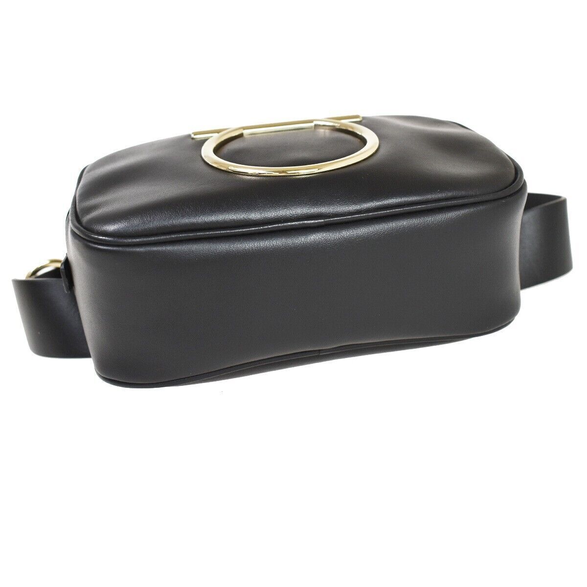 SALVATORE FERRAGAMO 2Way Chain Gancini Shoulder Bum Bag Leather Black 85RG050