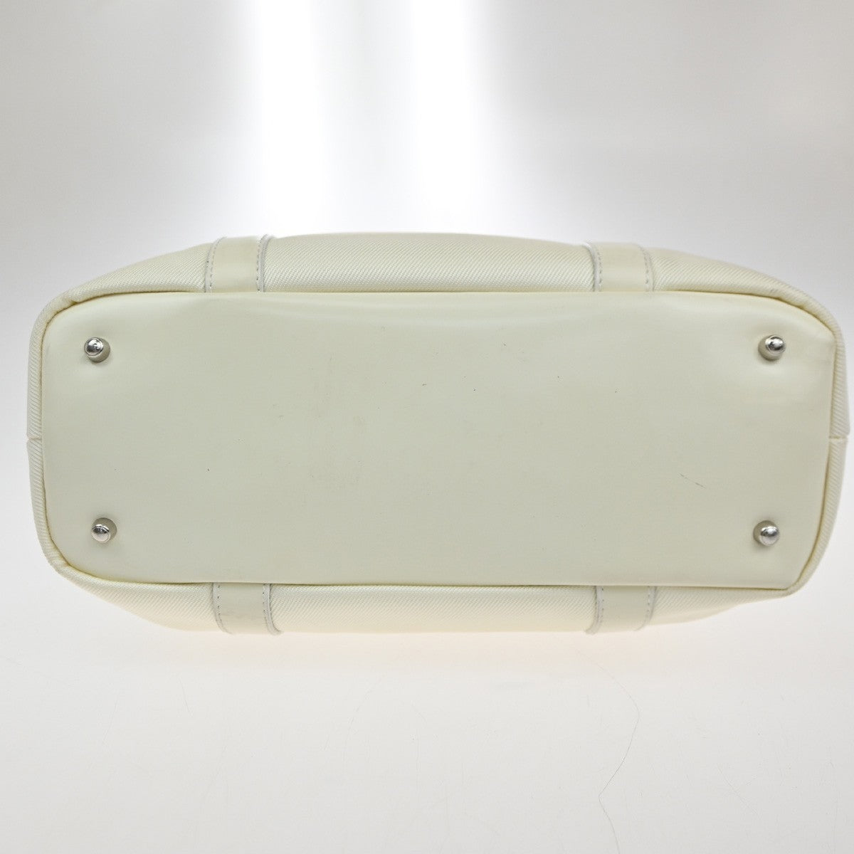 GUCCI Logo Bamboo Handbag Nylon Patent Leather White SHW Italy 66CA341
