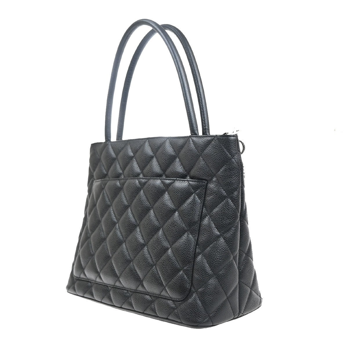 CHANEL CC Medallion Shoulder Bag Grained Calfskin Leather Black SHW 641RL957