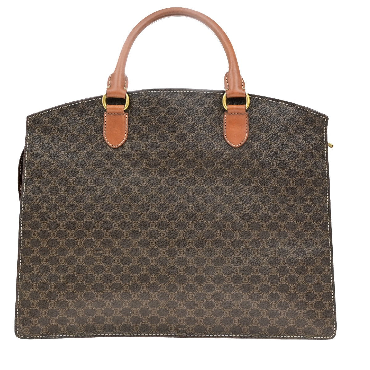 CELINE Logo Macadam Pattern Hand Bag PVC Leather Brown GHW Italy 60YH140