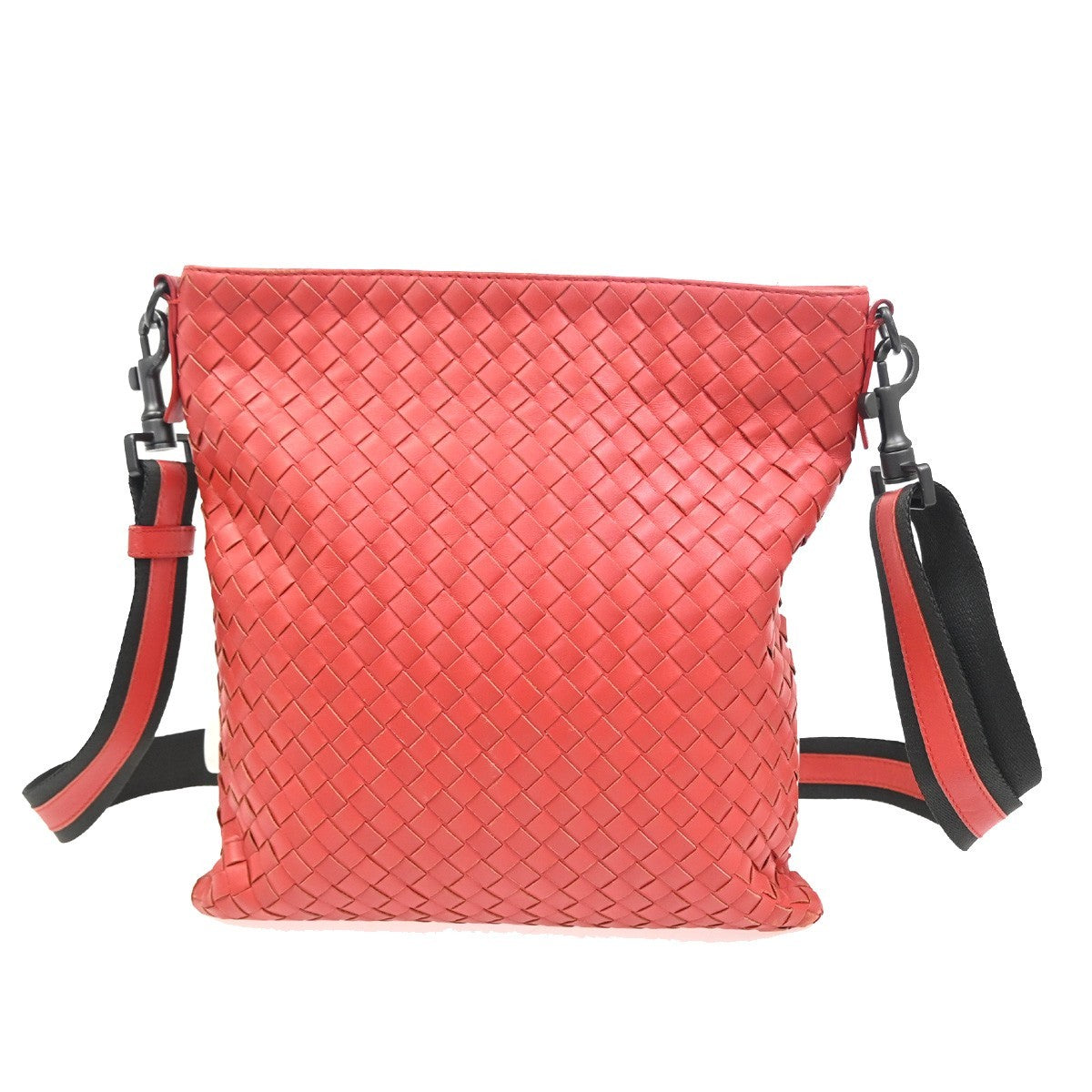 BOTTEGA VENETA Intrecciato Logo Messenger Crossbody Bag Leather Red 79ZA123