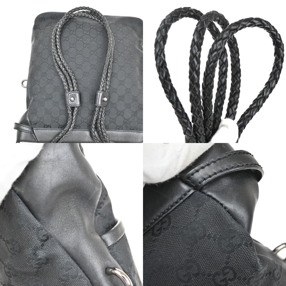 GUCCI Logo GG Pattern Cross Body Shoulder Bag Canvas Leather Black Italy 80EE311