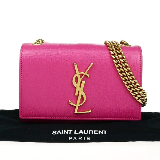 SAINT LAURENT Grain De Poudre Kate Chain Mini Shoulder Bag Leather Pink 45RK537