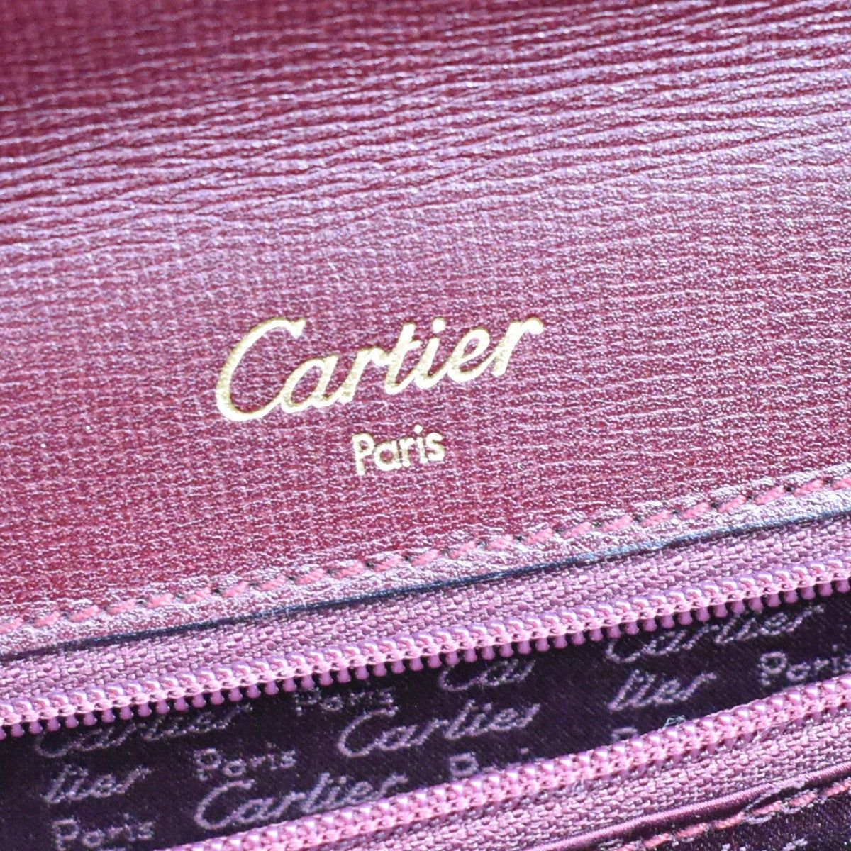 CARTIER 2C Logos Hand Bag Leather Red Gold-Plated Made In Spain 78KB311