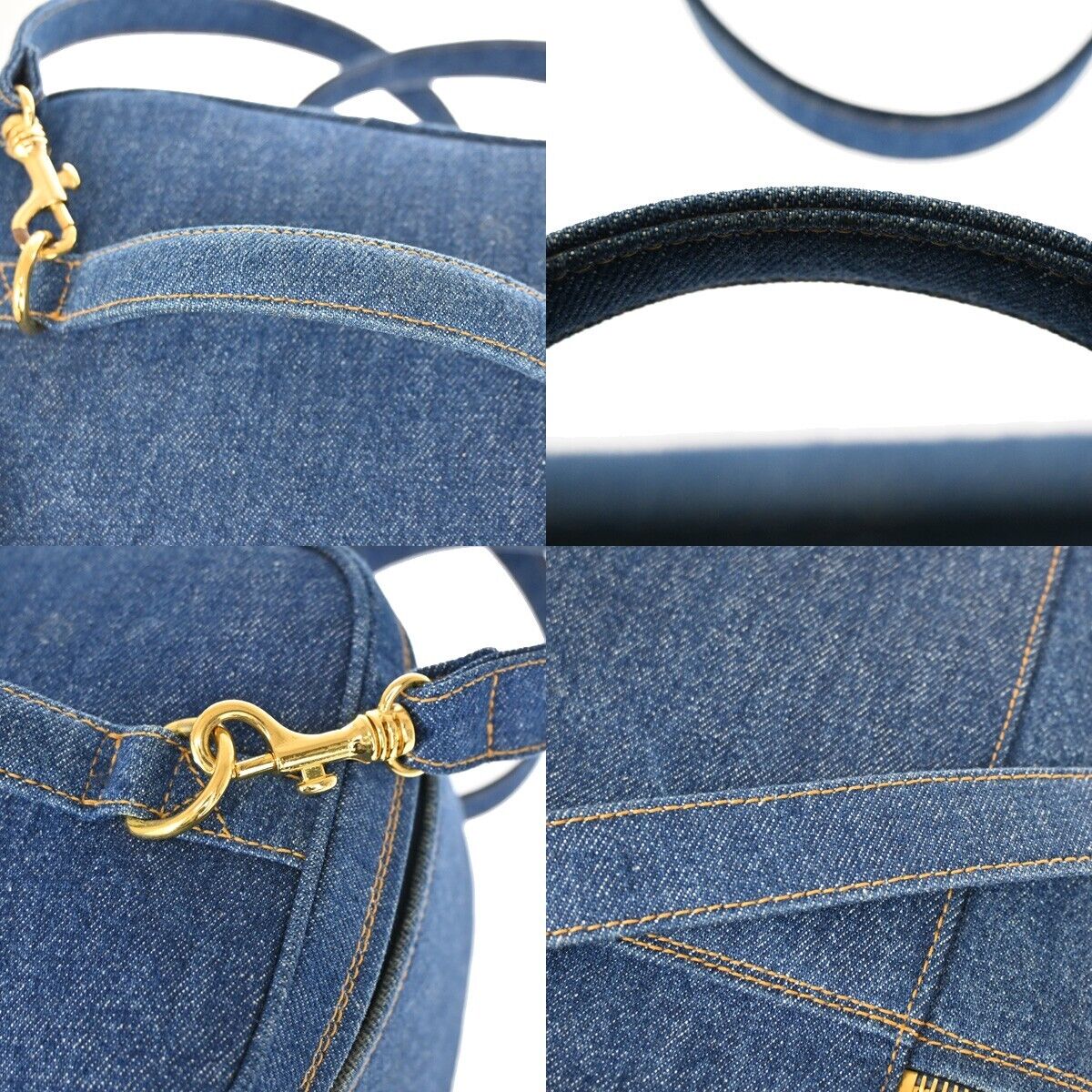CHANEL CC Logo 2Way Shoulder Hand Vanity Bag Denim Leather Blue Vintage 744RH823